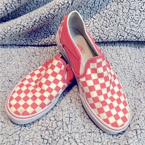 Checkered Vans slip ons pink size 8.5 women